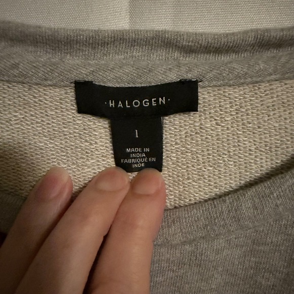 Halogen Gray Oversized Sweatshirt Balloon Sleeve Crewneck Cotton Womens Size 1XS - Picture 4 of 8